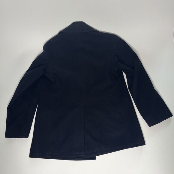 Vintage 1970s Navy Black Wool Peacoat Overcoat Pewter Buttons 38R - Picture 2 of 12